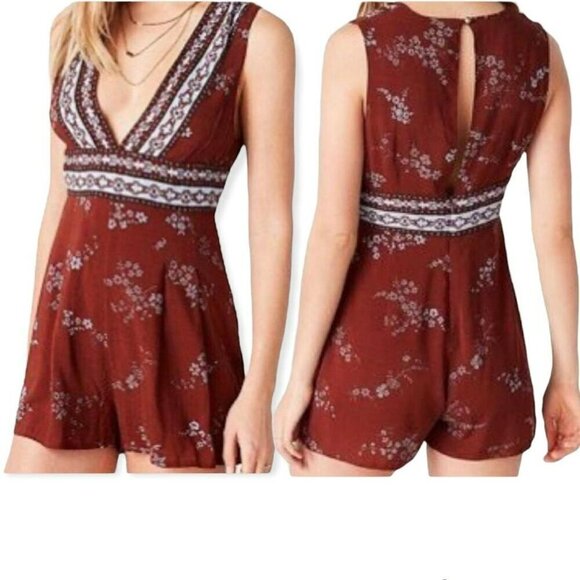 Urban Outfitters Ecoté Romper Dress Brown Floral Size 6 NWT - Picture 1 of 13
